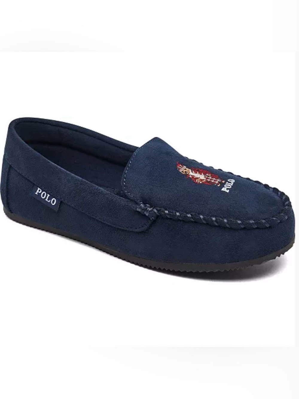 Ralph Lauren Navy Suede Bear Moccasin Slippers